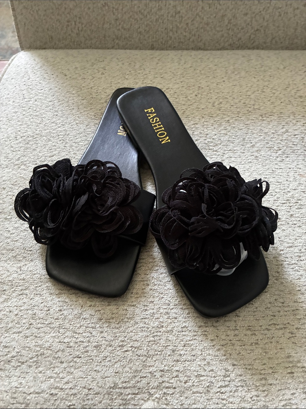 Black Floral Slide Sandals for Women